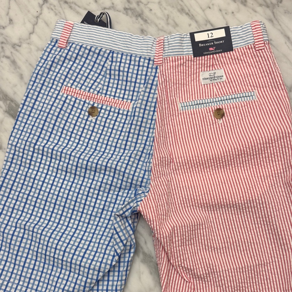 NWT Vineyard Vines Boys' Seersucker Shorts - Blue and Red adjustable waist